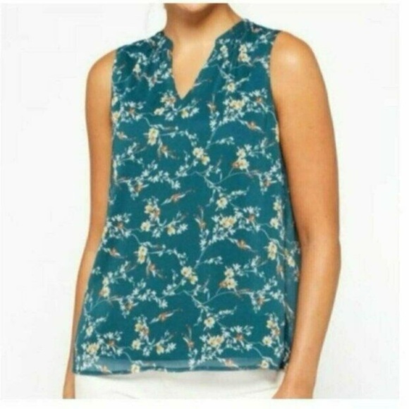 Papermoon Floral Sleeveless Blouse in Teal large NWT - Picture 1 of 4